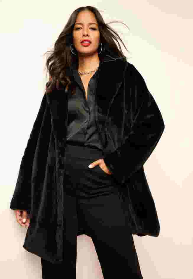 Plus Size Mid-Length Luxe Faux Fur Coat image number 0