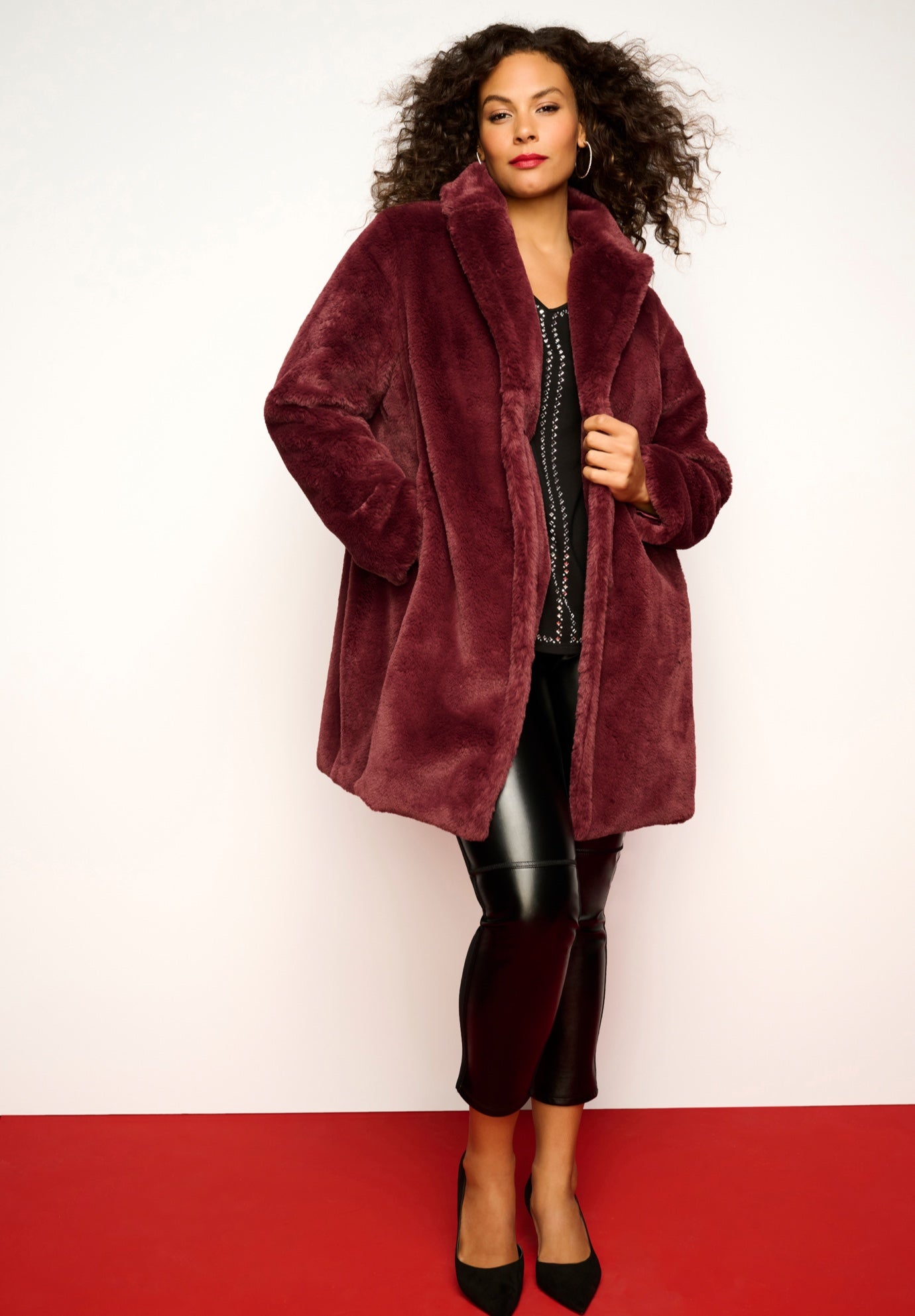 Plus Size Mid-Length Luxe Faux Fur Coat image number 1