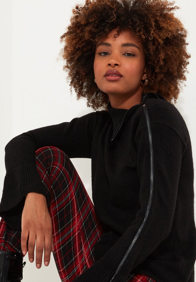 Asymmetrical Zip Neck Pullover Sweater image number 5