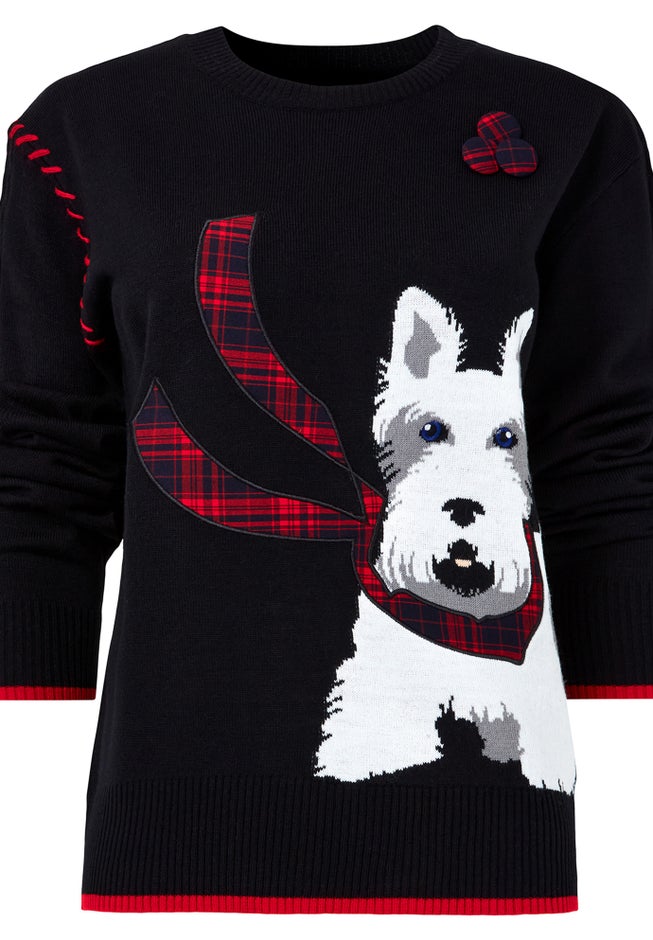 Puppy In Plaid Pullover Novelty Sweater image number 1