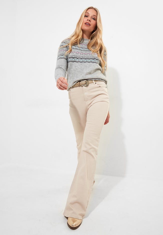 Fair Isle Rib Trim Crewneck Pullover image number 3