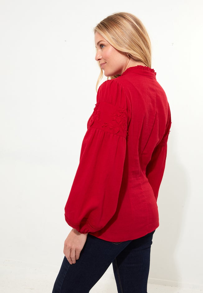 Long Balloon Sleeve Embroidered Blouse image number 4