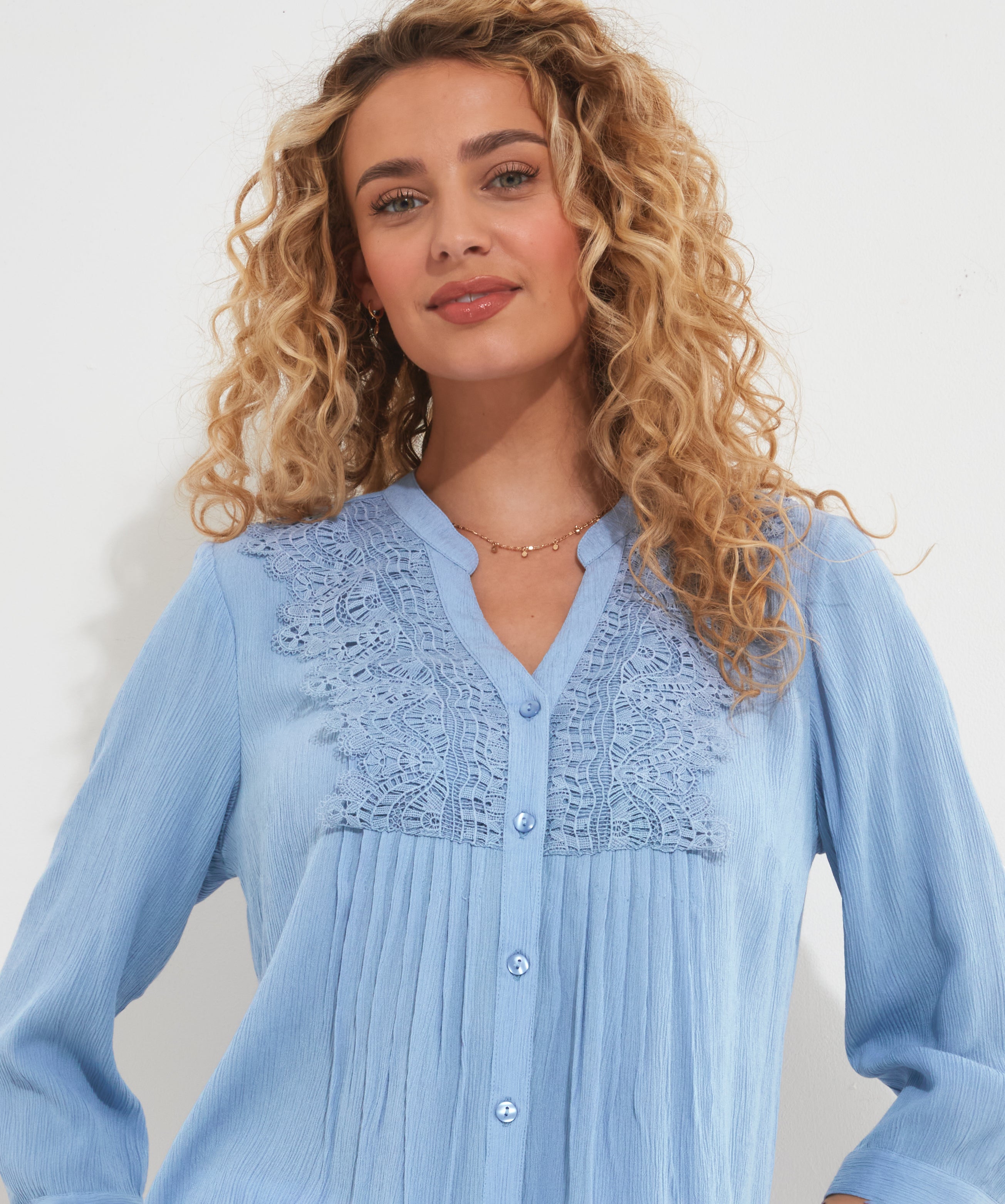 Crochet Trim Pintuck Shirt image number 1
