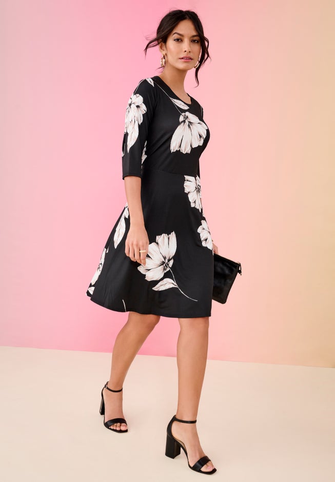 Plus Size Stretch Knit Fit-And-Flare Dress image number 1