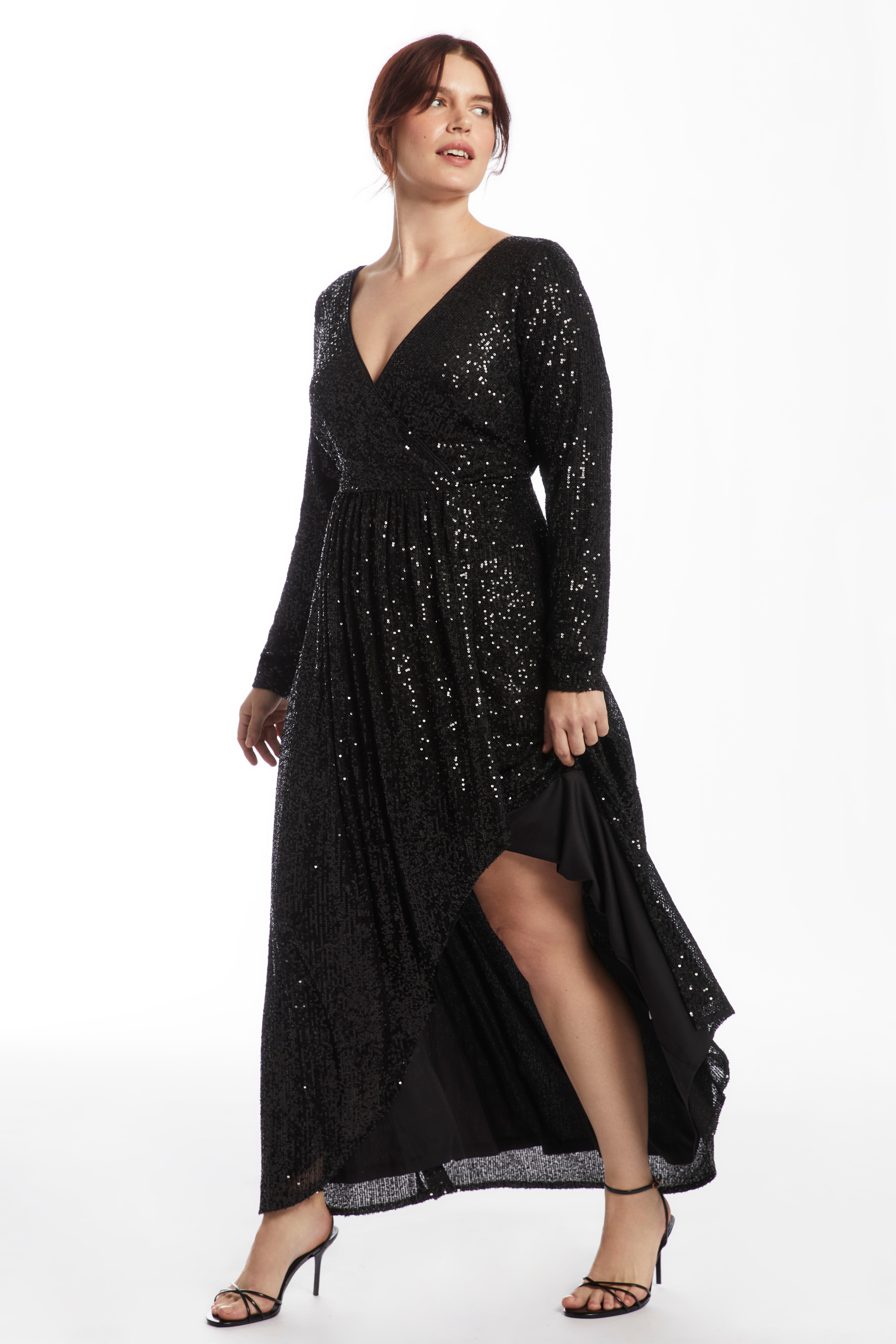 Sequin Faux Wrap Gown image number 1