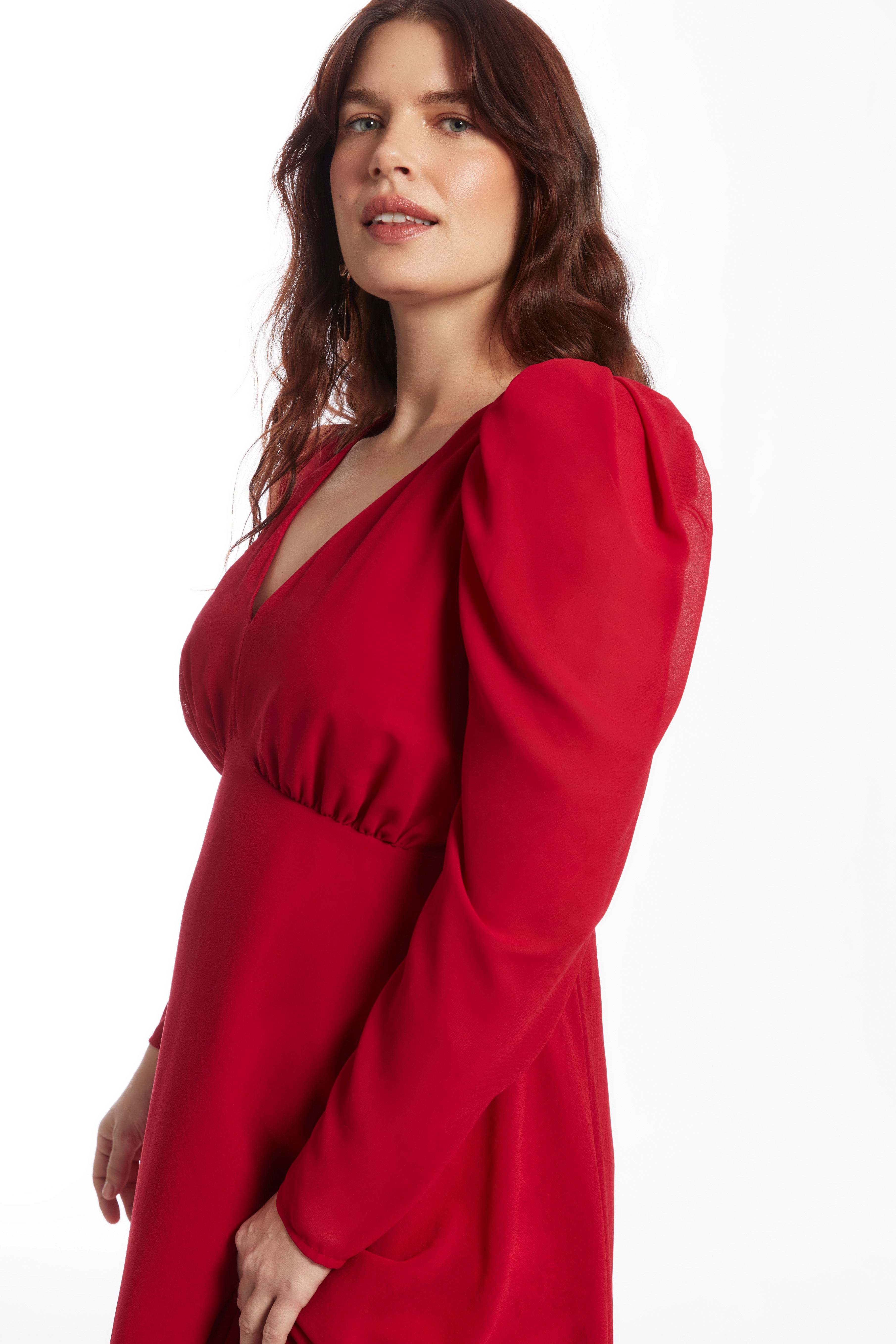 Puff Sleeve High-Low Maxi Chiffon Dress image number 3