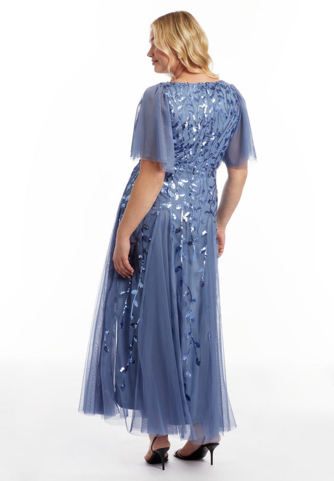 Embellished V-Neck Gown With Godets image number 2
