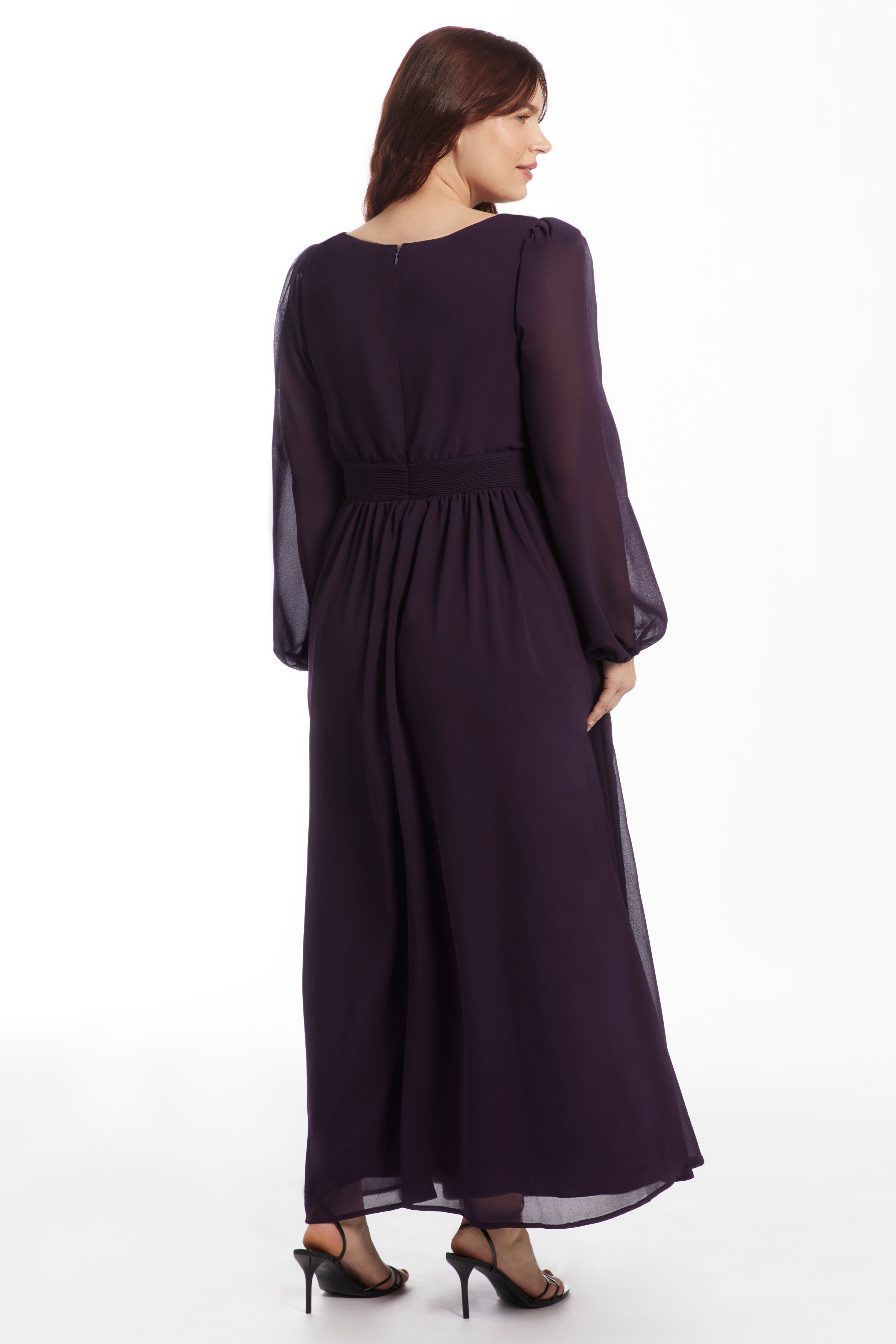 Scoop Neck Shirred Chiffon Gown image number 1