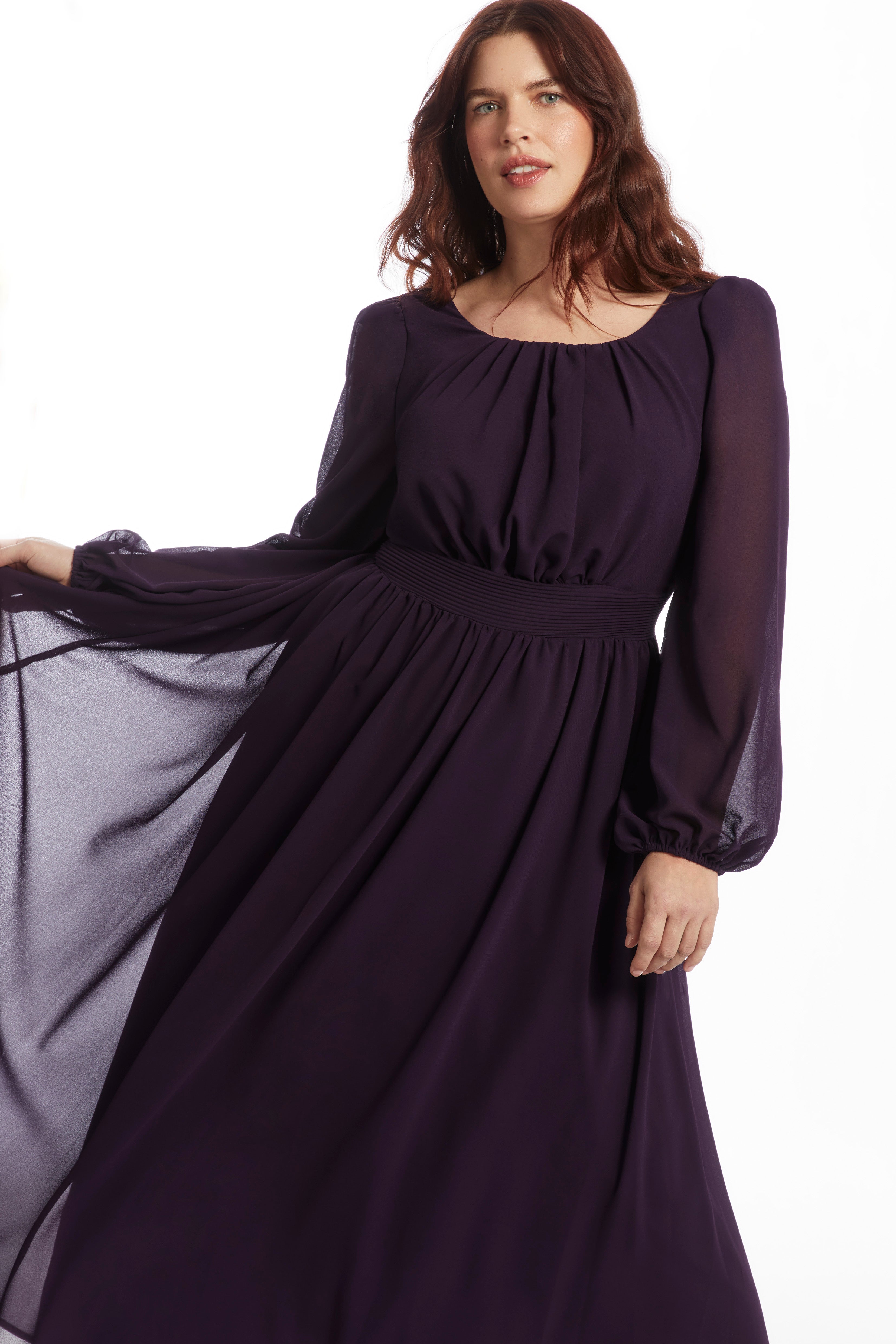 Scoop Neck Shirred Chiffon Gown image number 2