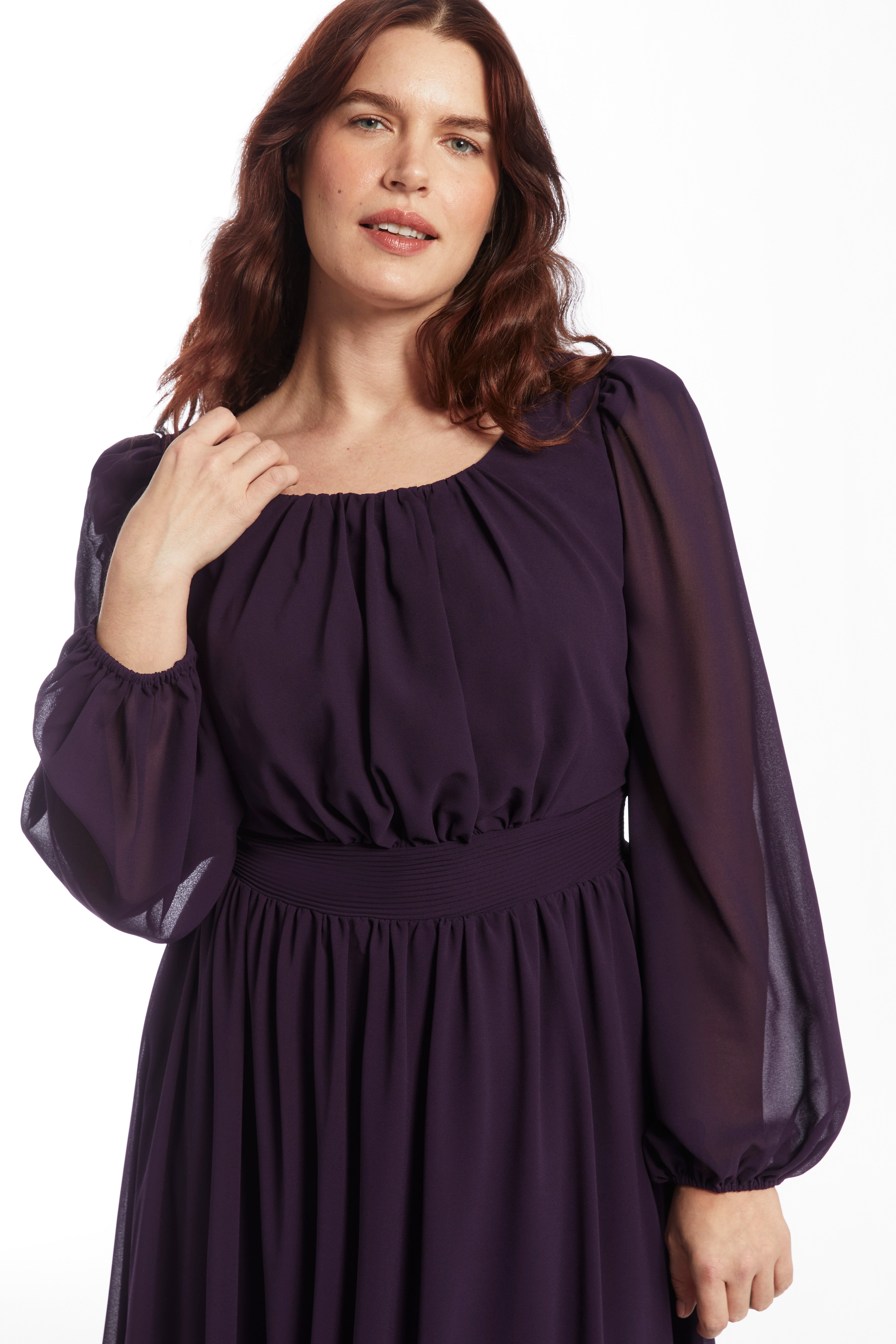 Scoop Neck Shirred Chiffon Gown image number 3