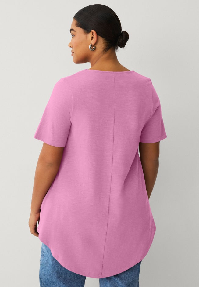 V-Neck Inverted Pleat Tunic with Curved Hem image number 1