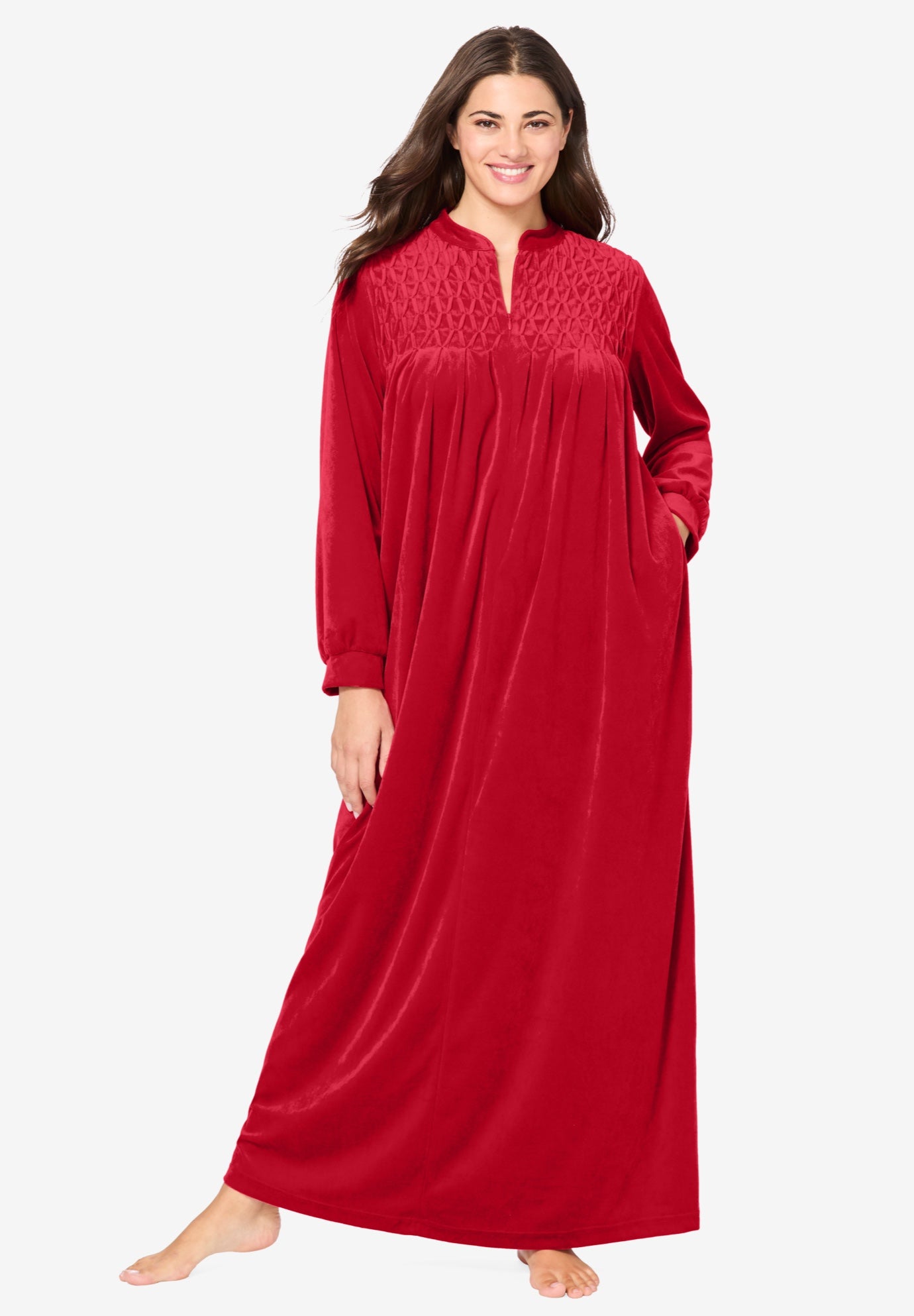 Smocked Velour Long Robe image number 0