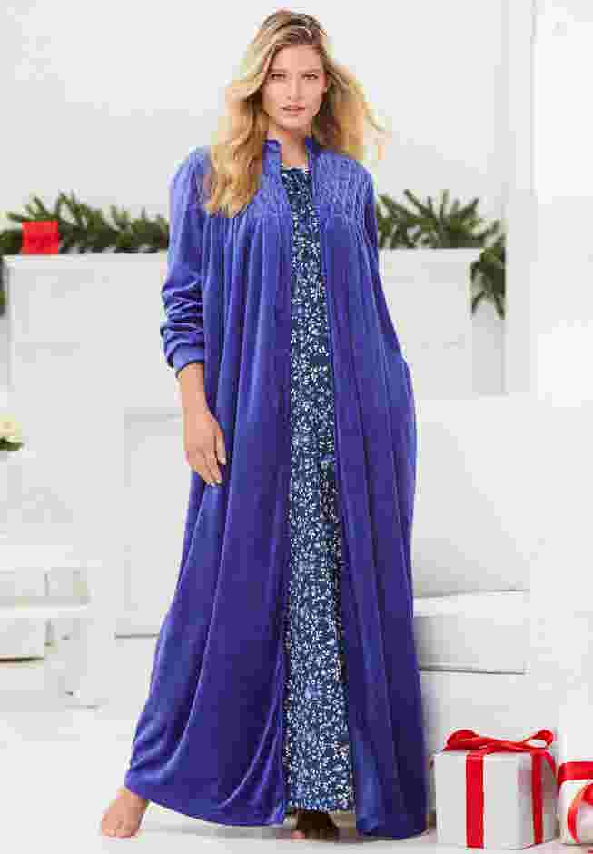 Smocked Velour Long Robe image number 7