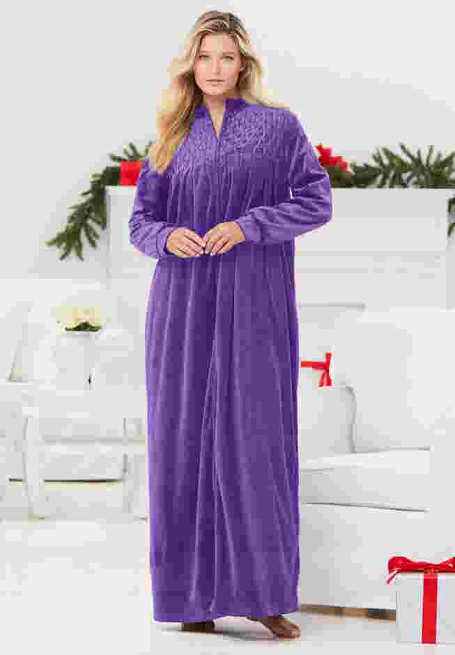 Smocked Velour Long Robe image number 0