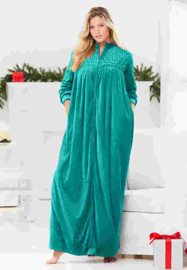 Smocked Velour Long Robe image number 0