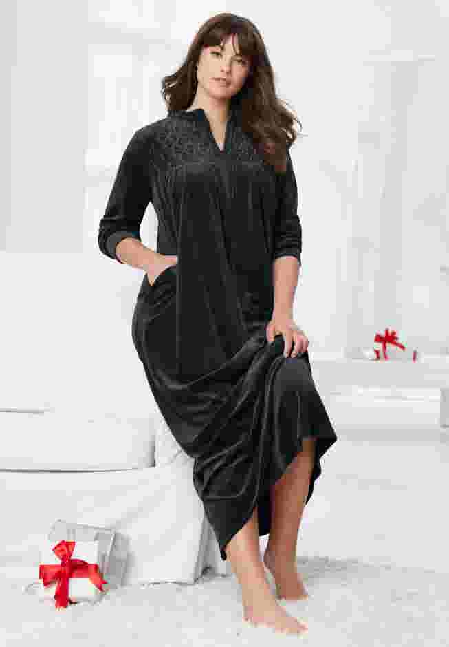 Smocked Velour Long Robe image number 0