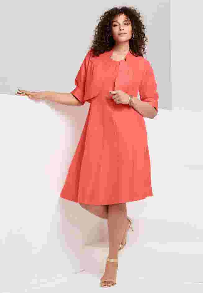 Plus Size Elbow Sleeve Fit-and-Flare Dress with Bolero Jacket – 2-Piece Suit image number 0