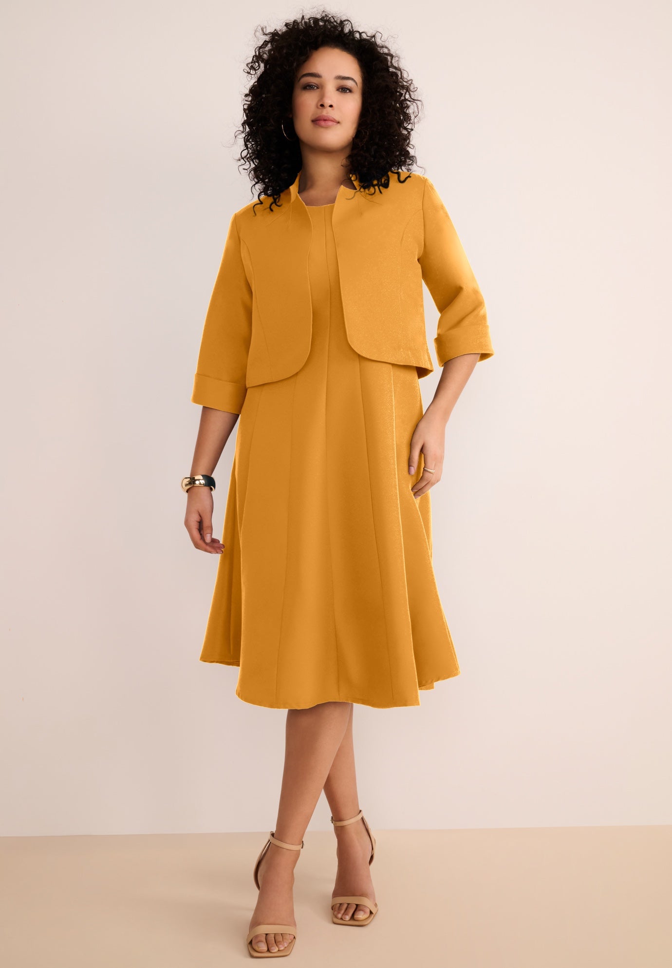 Plus Size Elbow Sleeve Fit-and-Flare Dress with Bolero Jacket &ndash; 2-Piece Suit image number 0