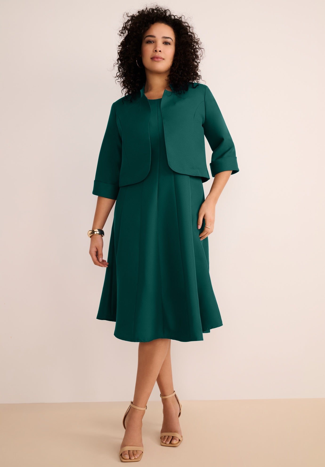 Plus Size Elbow Sleeve Fit-and-Flare Dress with Bolero Jacket &ndash; 2-Piece Suit image number 0