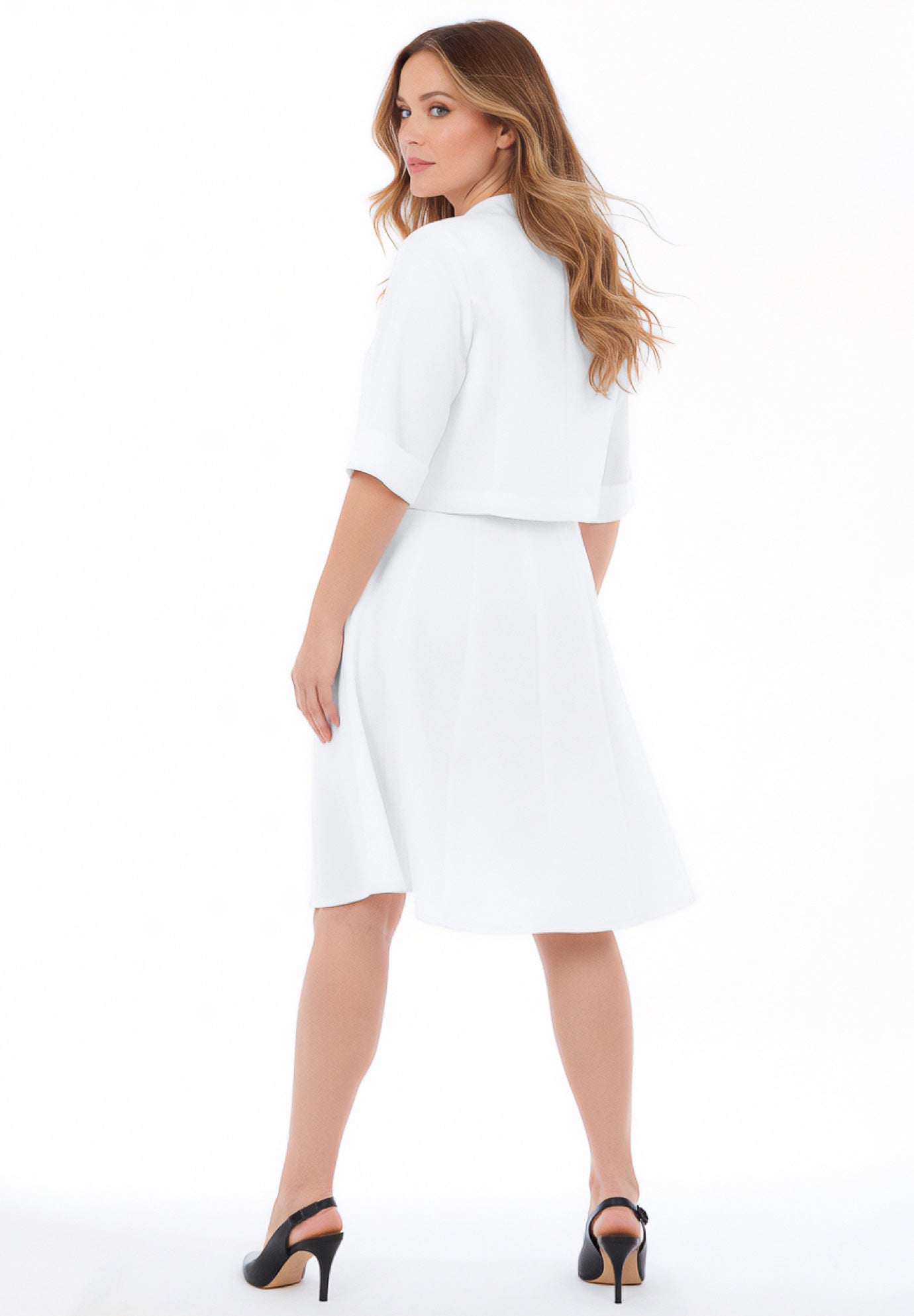 Plus Size Elbow Sleeve Fit-and-Flare Dress with Bolero Jacket &ndash; 2-Piece Suit image number 1