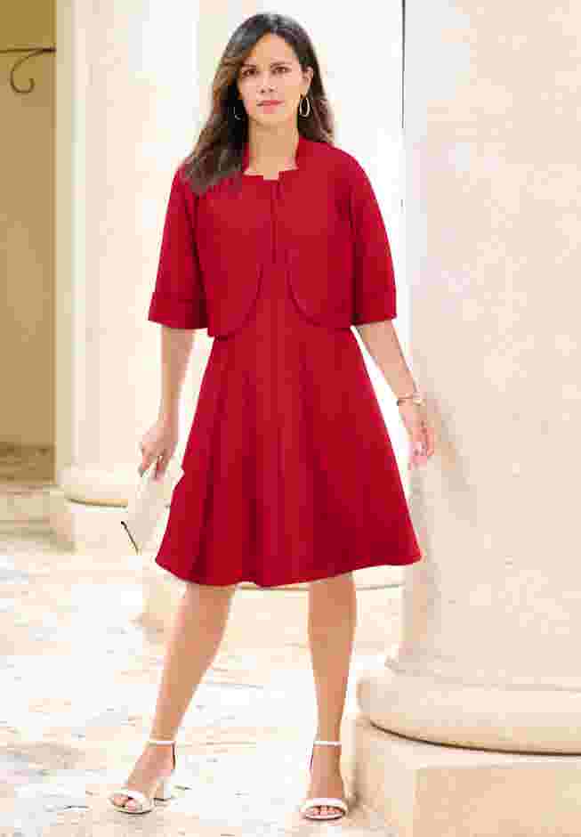 Plus Size Elbow Sleeve Fit-and-Flare Dress with Bolero Jacket – 2-Piece Suit image number 0