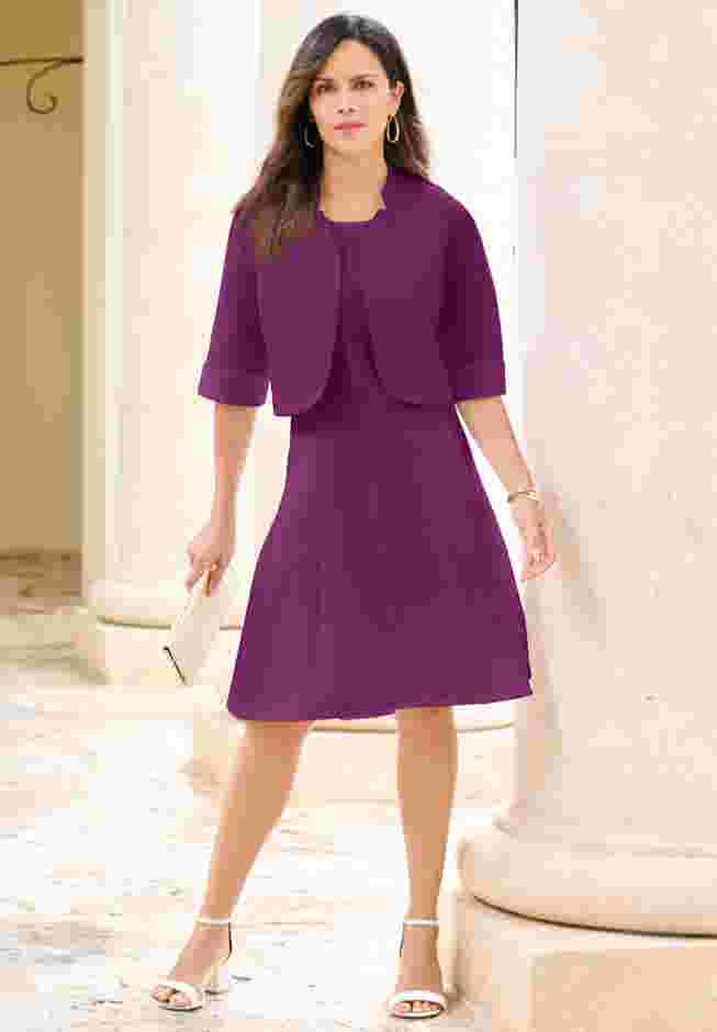 Plus Size Elbow Sleeve Fit-and-Flare Dress with Bolero Jacket – 2-Piece Suit image number 0