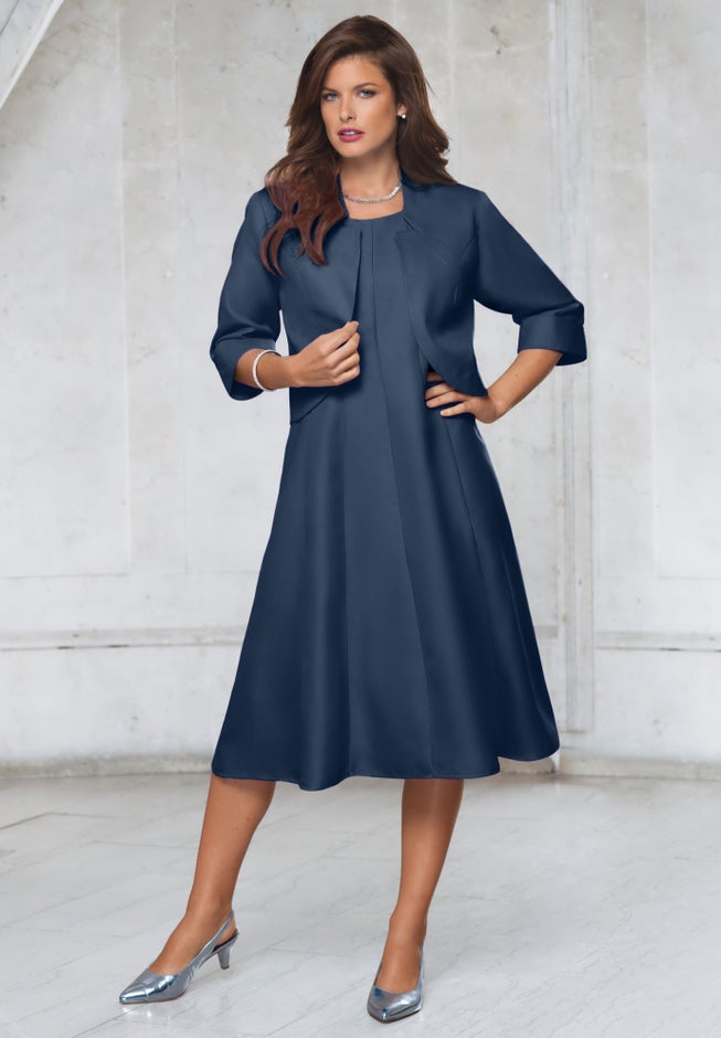 Plus Size Elbow Sleeve Fit-and-Flare Dress with Bolero Jacket – 2-Piece Suit image number 0