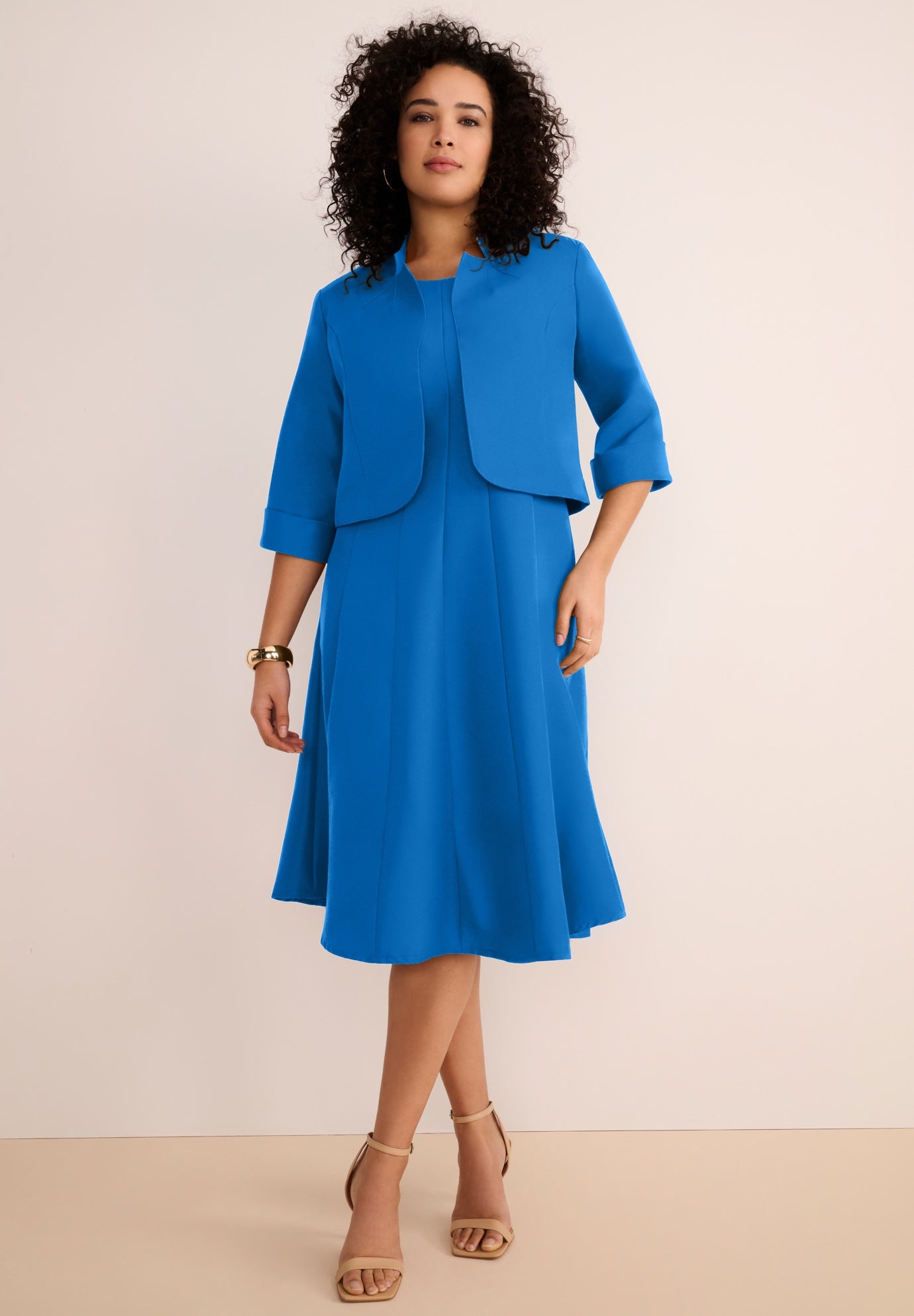 Plus Size Elbow Sleeve Fit-and-Flare Dress with Bolero Jacket &ndash; 2-Piece Suit image number 0