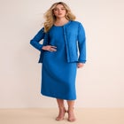 Plus Size Long Sleeve Pleated Jacket Dress Set &ndash; Elegant 2-Piece Sheath Suit image number null