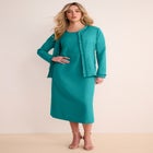Plus Size Long Sleeve Pleated Jacket Dress Set &ndash; Elegant 2-Piece Sheath Suit image number null