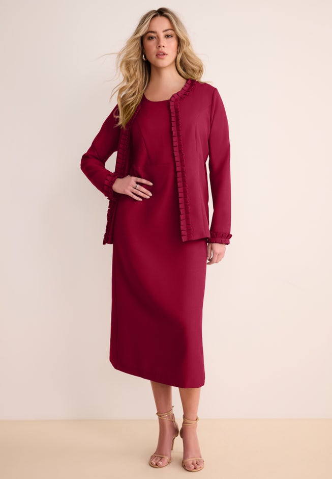 Roaman's Women's Plus Size Petite Plus Size Long Sleeve Pleated Jacket Dress Set Elegant 2-Piece Sheath Suit Roaman's Women's Plus Size Petite Plus Size Long Sleeve Pleated Jacket Dress Set Elegant 2-Piece Sheath Suit