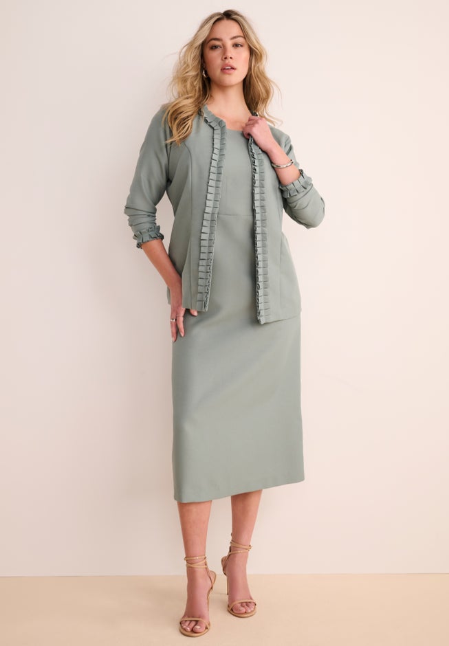 Fashionable Pleated Jacket Dress, Rich Burgundy | Roaman's Fashionable Pleated Jacket Dress, Rich Burgundy | Roaman's