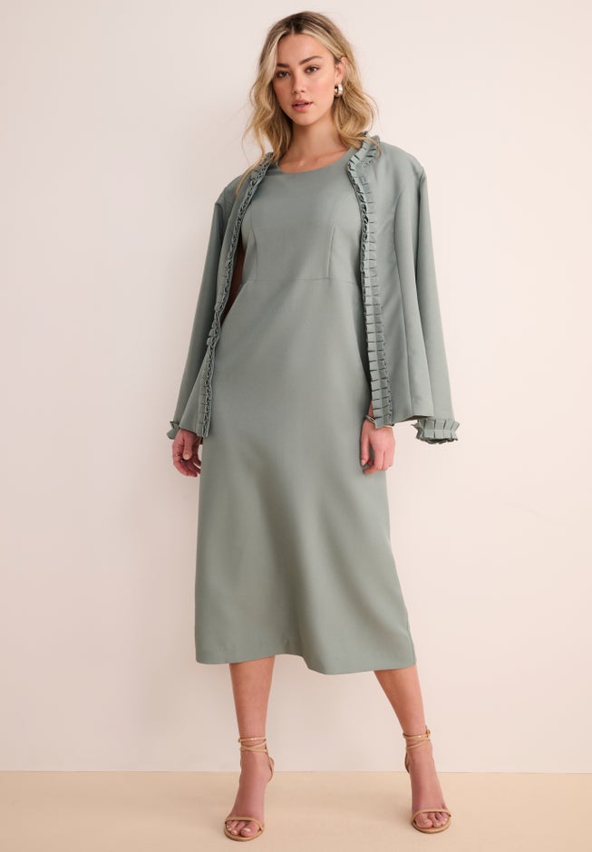 Fashionable Pleated Jacket Dress, Rich Burgundy | Roaman's Fashionable Pleated Jacket Dress, Rich Burgundy | Roaman's