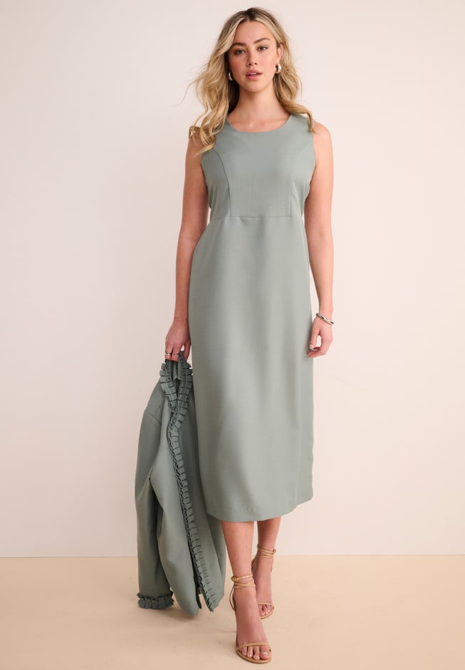 Plus Size Long Sleeve Pleated Jacket Dress Set Elegant 2-Piece Sheath Suit Plus Size Long Sleeve Pleated Jacket Dress Set Elegant 2-Piece Sheath Suit