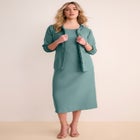 Plus Size Long Sleeve Pleated Jacket Dress Set &ndash; Elegant 2-Piece Sheath Suit image number null