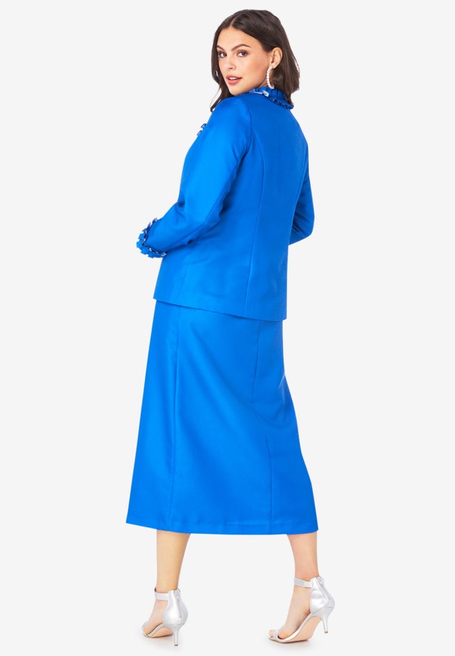 Plus Size Long Sleeve Pleated Jacket Dress Set – Elegant 2-Piece Sheath Suit image number 1