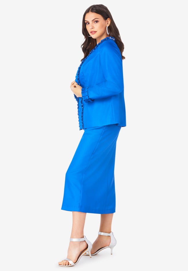 Plus Size Long Sleeve Pleated Jacket Dress Set – Elegant 2-Piece Sheath Suit image number 2