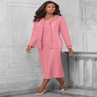 Plus Size Long Sleeve Pleated Jacket Dress Set &ndash; Elegant 2-Piece Sheath Suit image number null