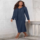 Plus Size Long Sleeve Pleated Jacket Dress Set – Elegant 2-Piece Sheath Suit image number null