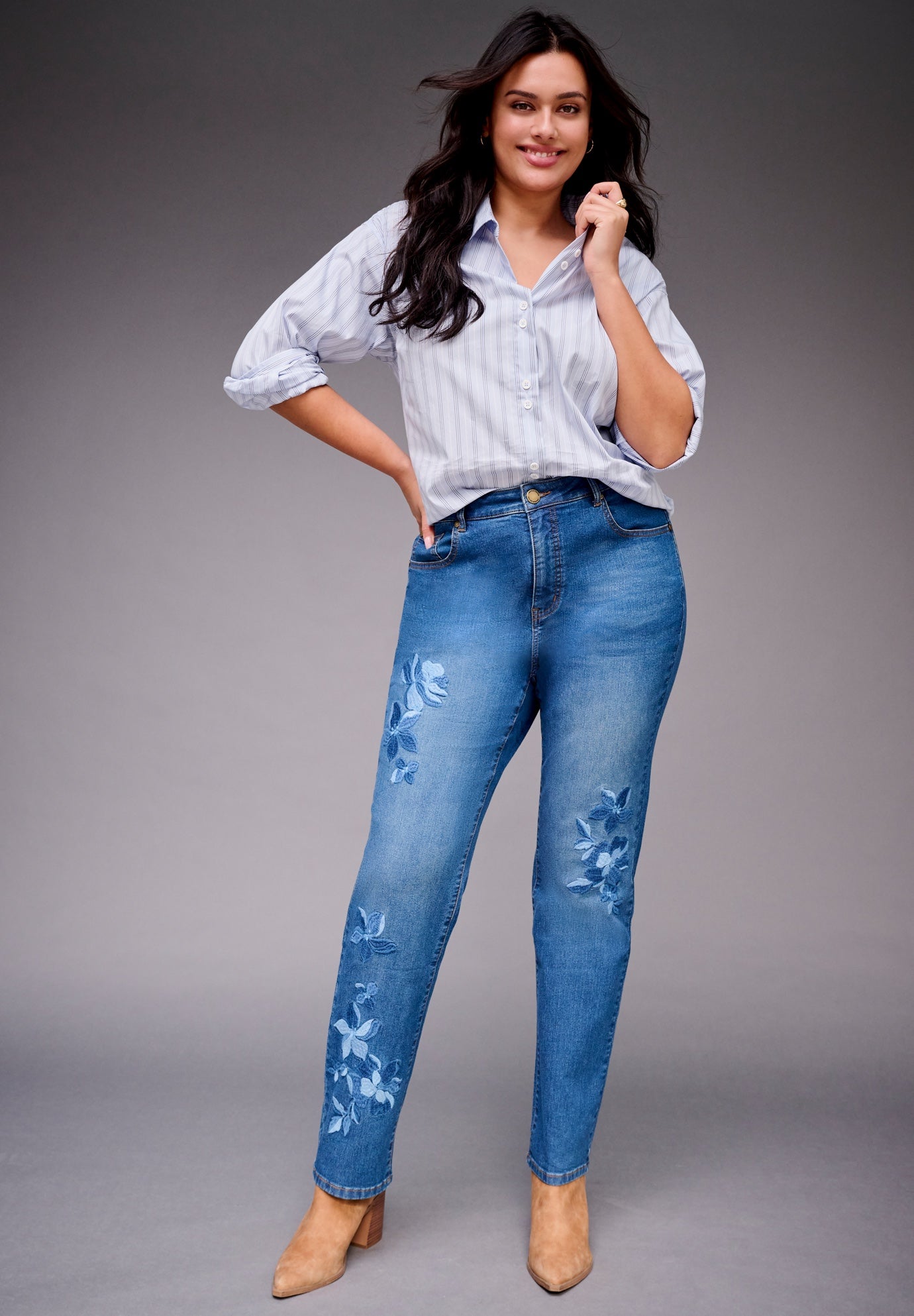 Embroidered Straight Leg Jean image number 0
