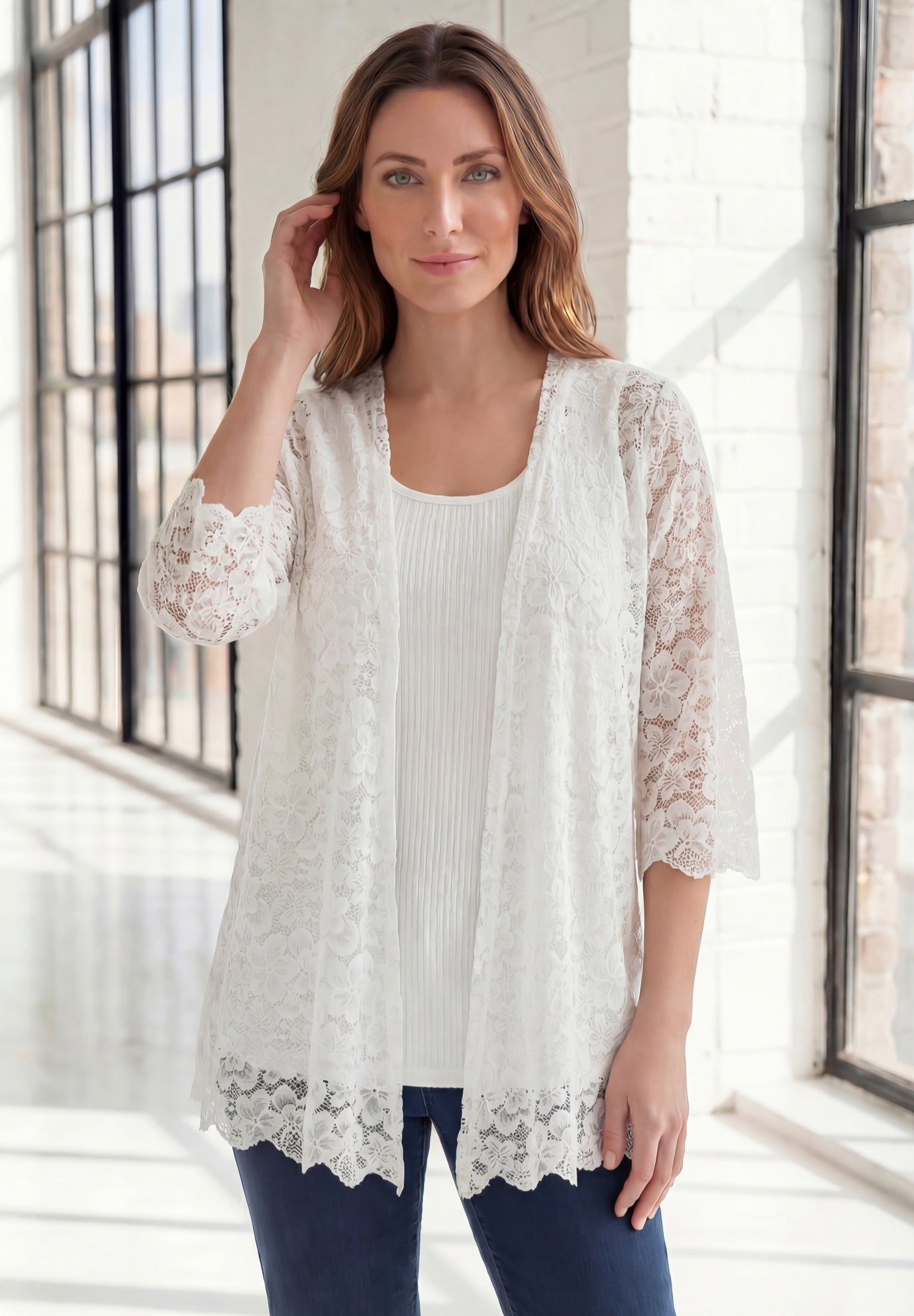 Lace 2-Piece Tank and Cardigan Set image number 0