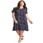 Stretch Knit Short Sleeve Swing Dress with Pockets image number null