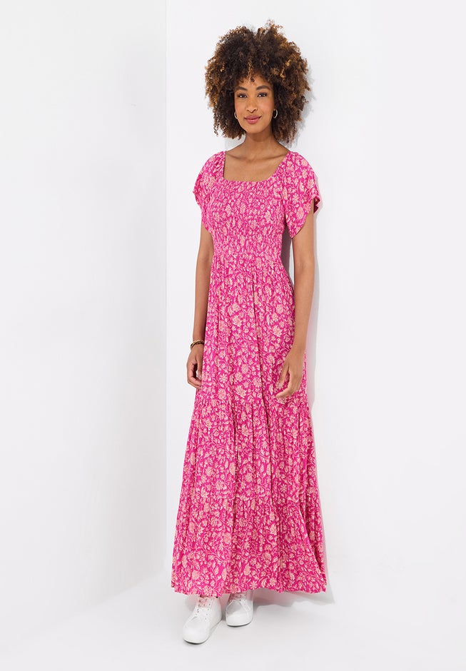 Square Neck Smocked Crinkle Maxi Dress image number 2