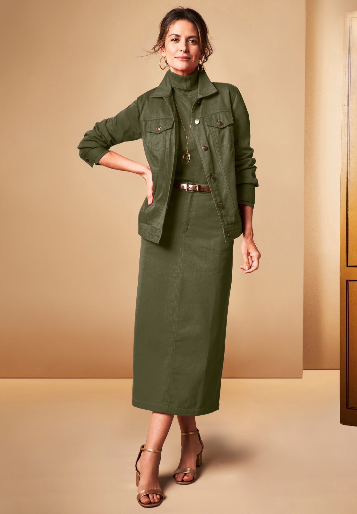 Classic Cotton Denim Midi Skirt image number 1