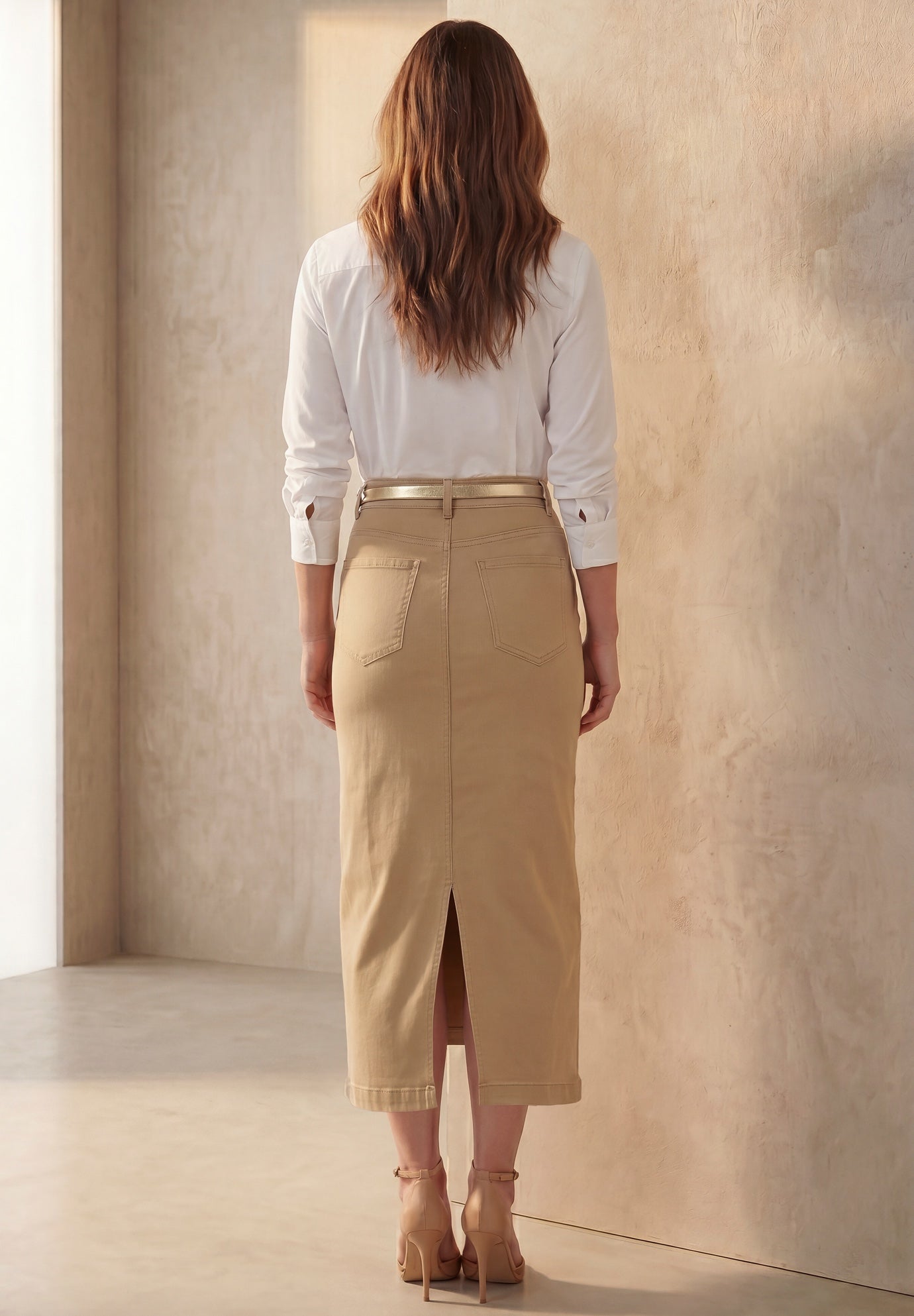Classic Cotton Denim Midi Skirt image number 2