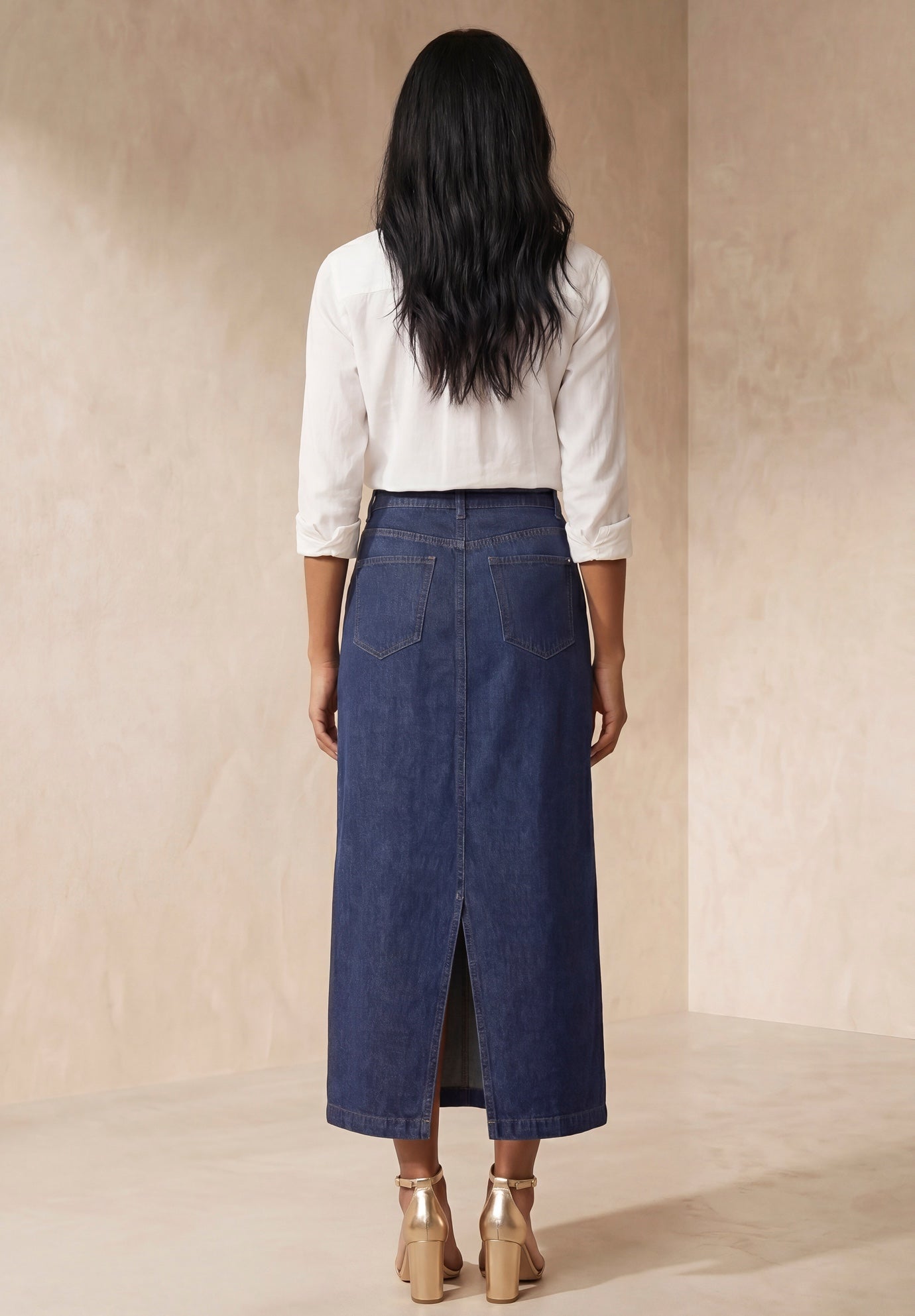Classic Cotton Denim Midi Skirt image number 2