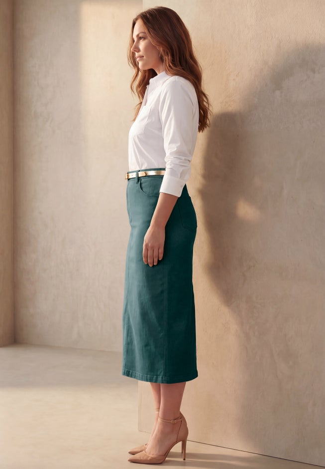 Classic Cotton Denim Midi Skirt image number 1