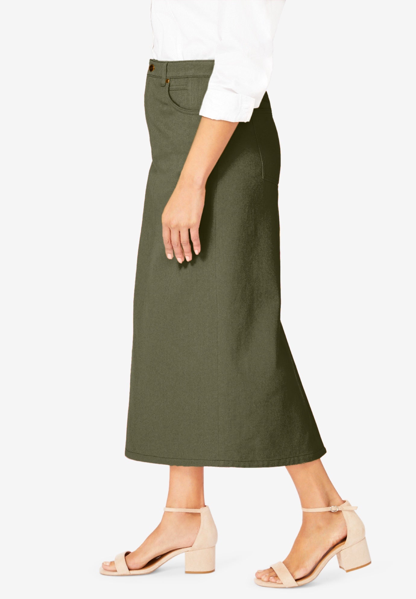 Classic Cotton Denim Midi Skirt image number 3