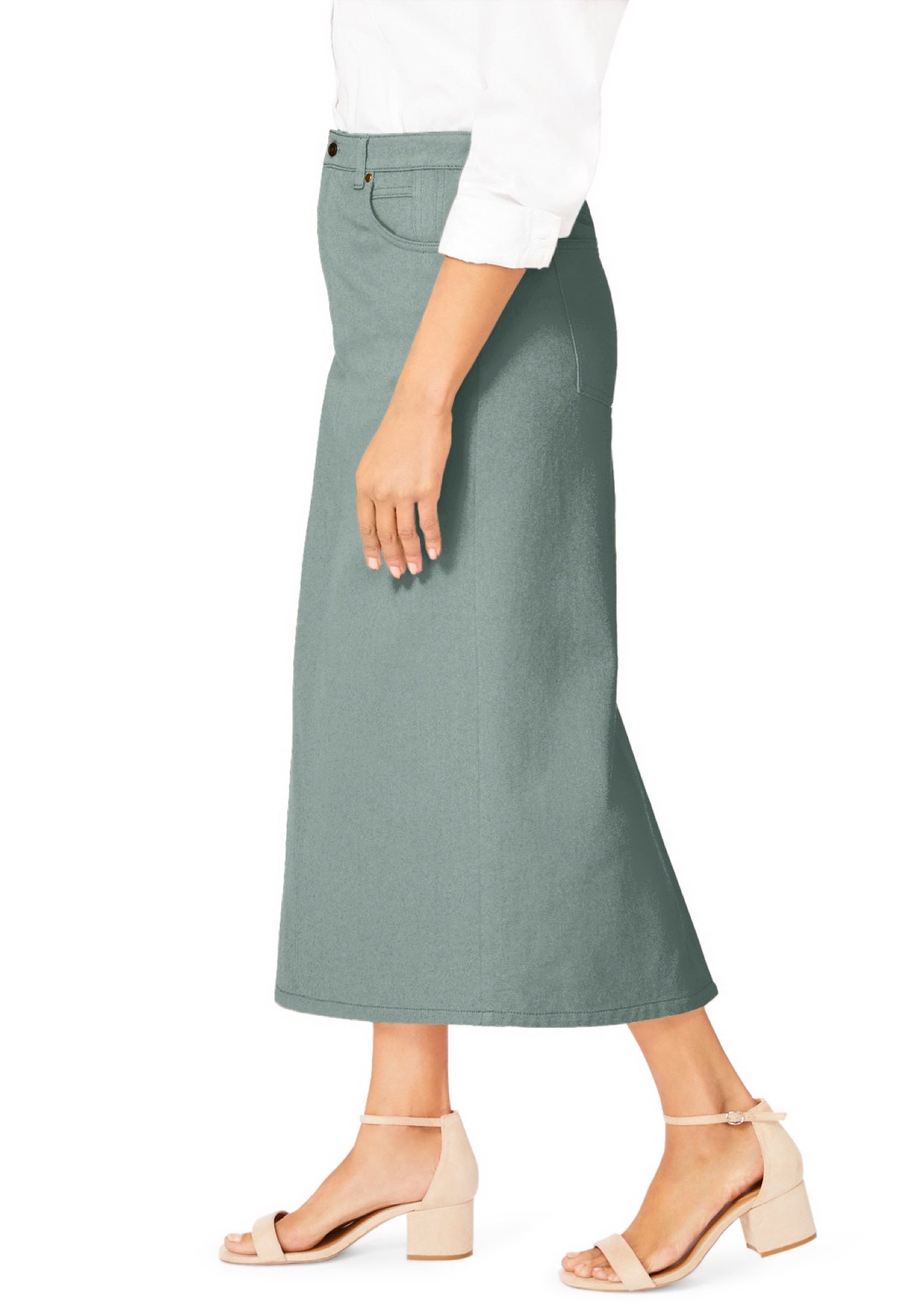 Classic Cotton Denim Midi Skirt image number 3