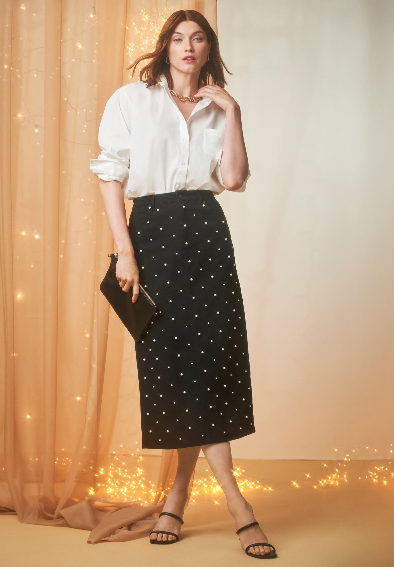Classic Cotton Denim Midi Skirt image number 0